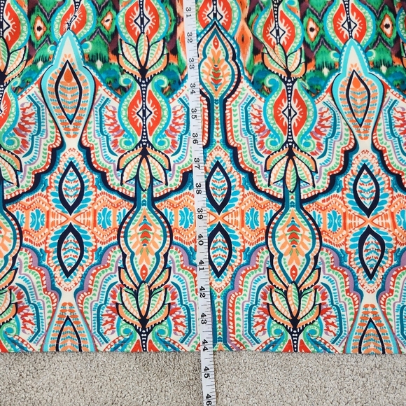 Eliza J Pleated Smocked Orange and Green Resort Maxi Dress - Picture 12 of 13